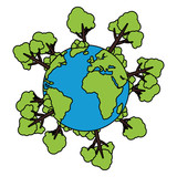 world planet earth with trees plants