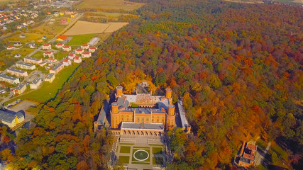 KSIAZ, POLAND -  2019: Aerial view of Castle Ksiaz near Walbrzych, one of the biggest buildings of its kind in this part of Europe