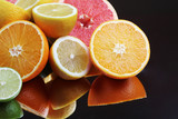 Mix of citrus fruits cut in different forms