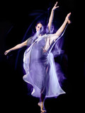 one caucasian woman modern ballet dancer dancing woman studio shot isolated on black bacground