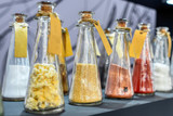 Chemical reagents in glass jars.