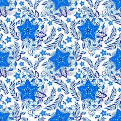 Porcelain Henna flower elemental illustration vector with indigo blue tone background 