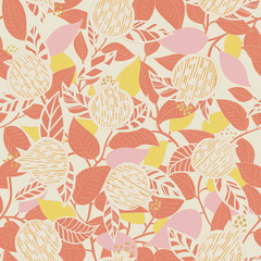 seamless pattern with abstract hand drawn pomegranate