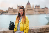 girl on Budapest building background