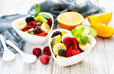 Bowls with fruits salad