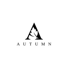 Autumn logo template. Initial A with autumn leaf - Vector