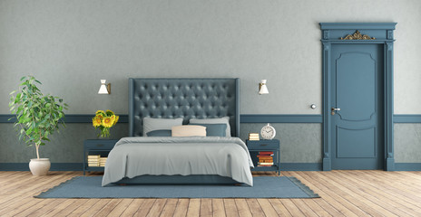 Blue master bedroom in retro style