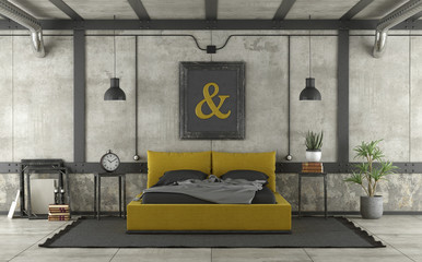 Modern yellow and black bed in a loft