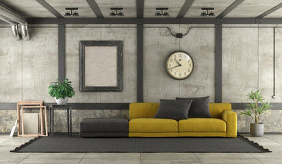 Modern yellow and black sofa in a loft