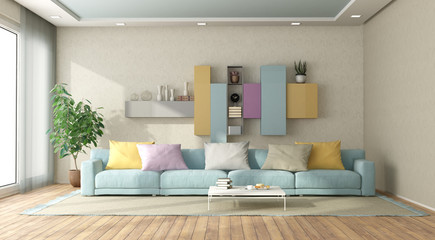 Modern living room in pastel colors
