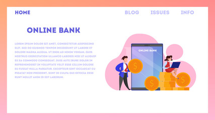 Online banking web banner concept. Making financial operations