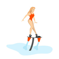 Woman surfing on the board. Sea or ocean extreme sport