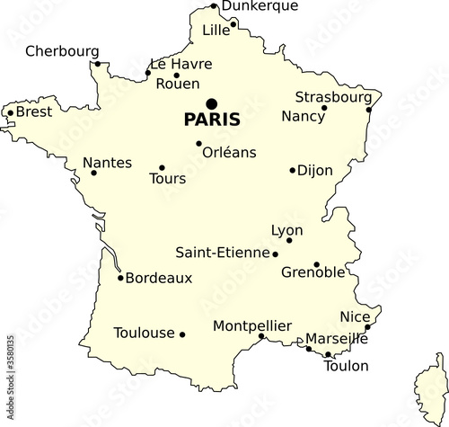 "Carte de France et villes principales" fichier vectoriel libre de droits sur la banque d'images ...