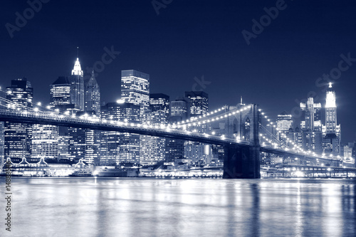  Brooklyn Bridge and Manhattan skyline At Night, New York City