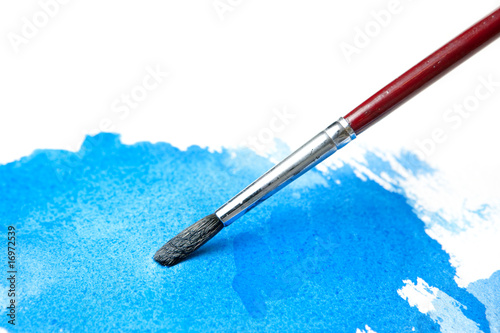 Fototapeta Watercolor Brush and Blue Wash of Color