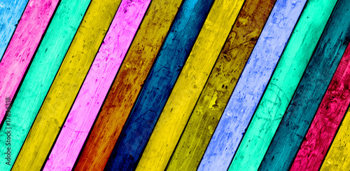 Fototapeta Colorful Diagonal Wood Planks Background