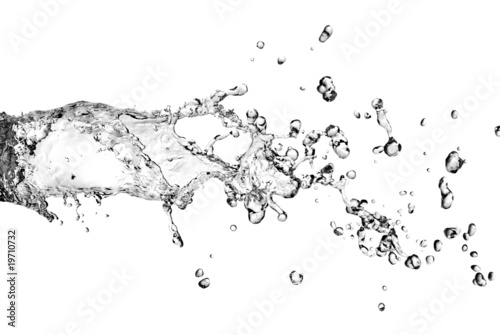 Fototapeta water splash with bubbles isolated on white