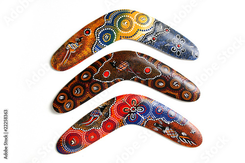 Poster Australian Boomerang with beautiful design. Isolated on white