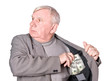 Elderly man puts money in an internal pocket of a jacket