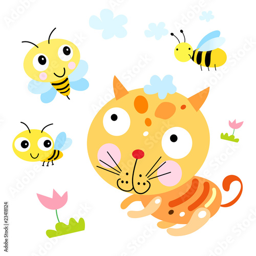 Fototapeta Funny cat and the Bee