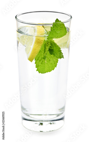 Fototapeta Glass of water with lemon and mint