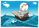 Galleon in the sea. Vector illustration  isolated objects