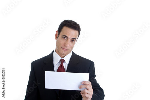 sincere-caucasian-man-looking-camera-holding-envelope-isolated-poster