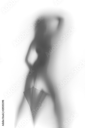  Perfect shape dancer woman with umbrella, silhouette