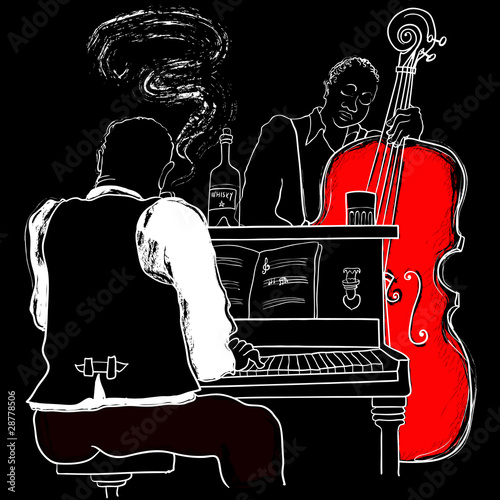 Fototapeta Vector illustration of a Jazz piano and double-bass