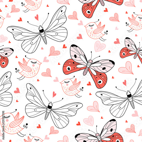 Fototapeta texture love butterflies and birds
