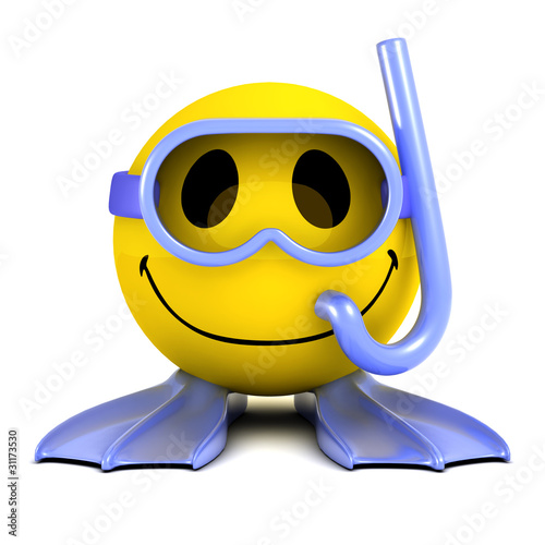 "3d Smiley goes swimming with a snorkel" photo libre de droits sur la
