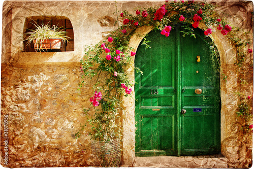 Fototapeta old Greek doors - retro styled picture