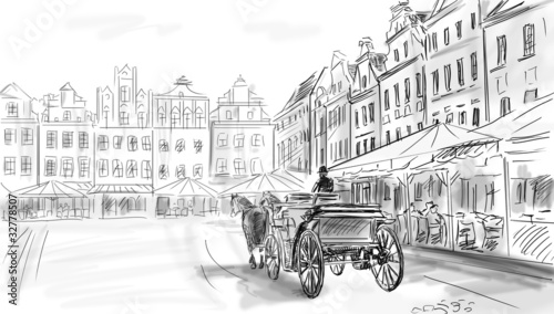 Fototapeta old town - illustration sketch