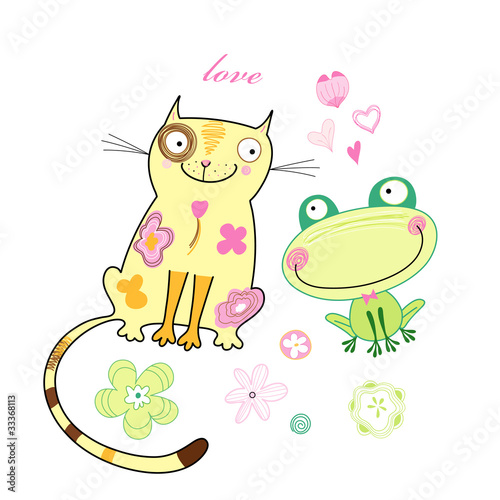 Fototapeta frog and cat lovers