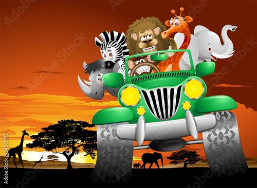 Geep Animali Selvaggi Cartoon Savana-Wild Animals On Jeep