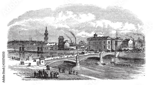 Lacobel Albert bridge in Glasgow Scotland vintage engraving