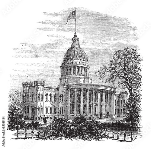 Lacobel Wisconsin State Capitol in Madison US vintage engraving