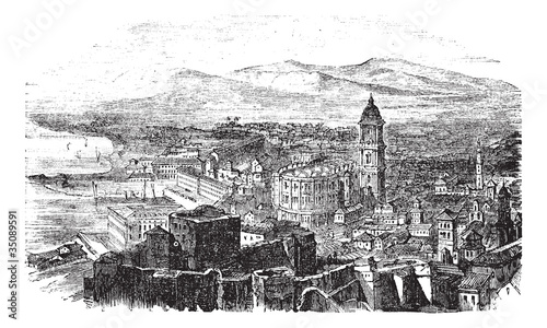  Malaga in Andalusia Spain vintage engraving