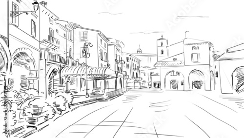 Fototapeta old town - illustration sketch