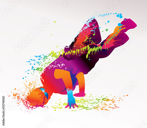 Fototapeta The dancing boy with colorful spots and splashes. Vector