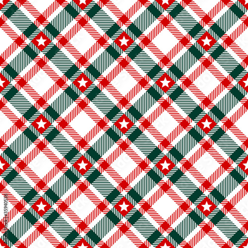  Seamless Pattern Xmas Check Star Red/Green Diagonal