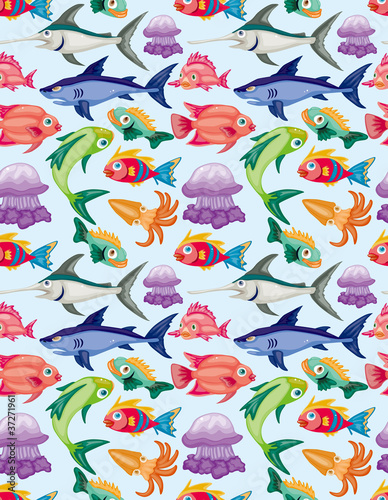  cartoon aquatic animal seamless pattern