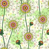 Seamless abstract flower pattern with dandelion. Vector