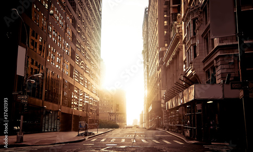 Fototapeta Absolutely empty street in New York early morning