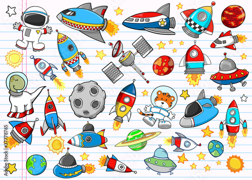  Outer Space Doodle Sketch Vector Illustration Set