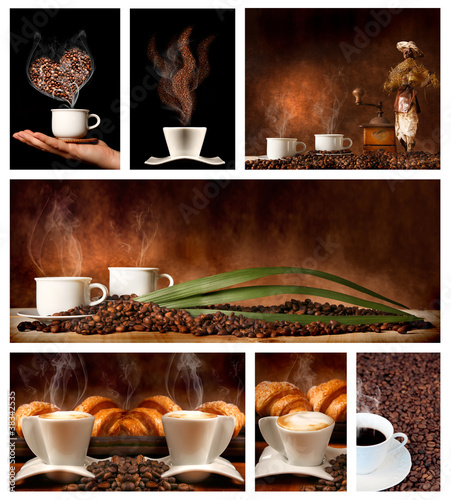 Fototapeta Serie di caffè con sfondo scuro