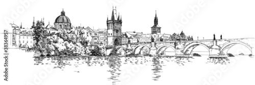 Fototapeta Panorama of Prague. View of Charles Bridge and the Vltava river