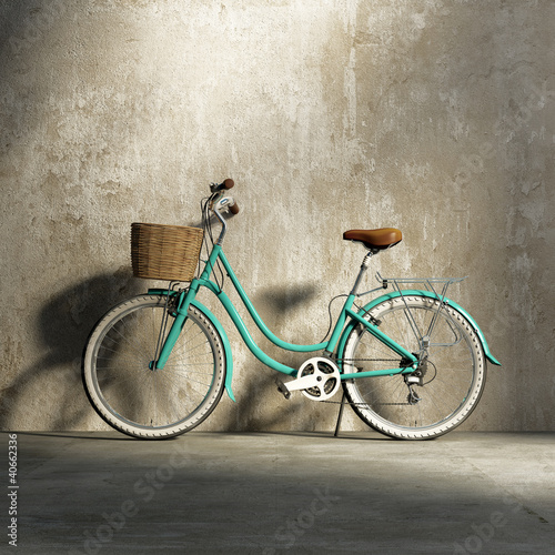 stary-vintage-romantyczny-zielony-rower-stylowy-kosz-grungy-sciany