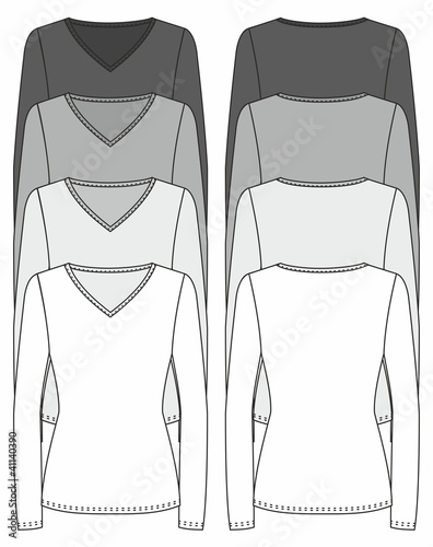 Download long-sleeved V-neck T-shirt design template (front & back ...