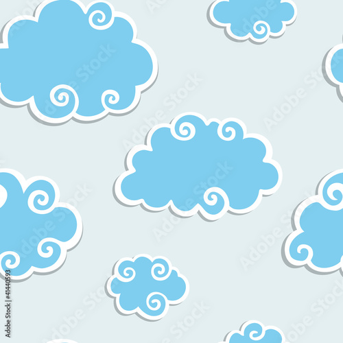 Fototapeta Blue Clouds with White Border. Seamless pattern
